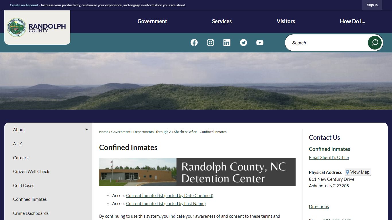 Confined Inmates - Randolph County, NC